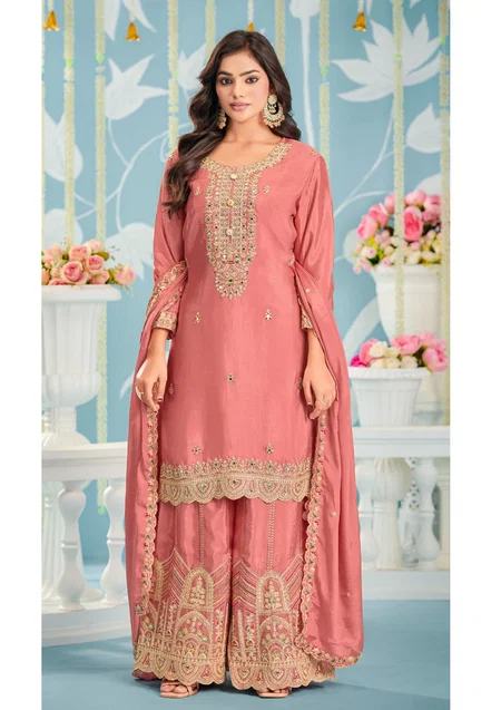 Khas 4502 A To C Chinon Silk Readymade Pakistani Plazzo Suits Suppliers In India